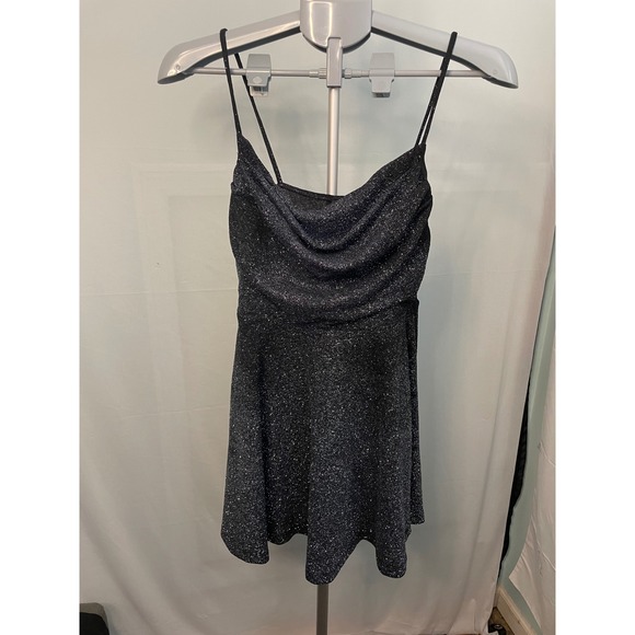 Windsor Mini Dress Black Silver Sparkle Sleeveless Party Cocktail Dress L - Picture 1 of 6